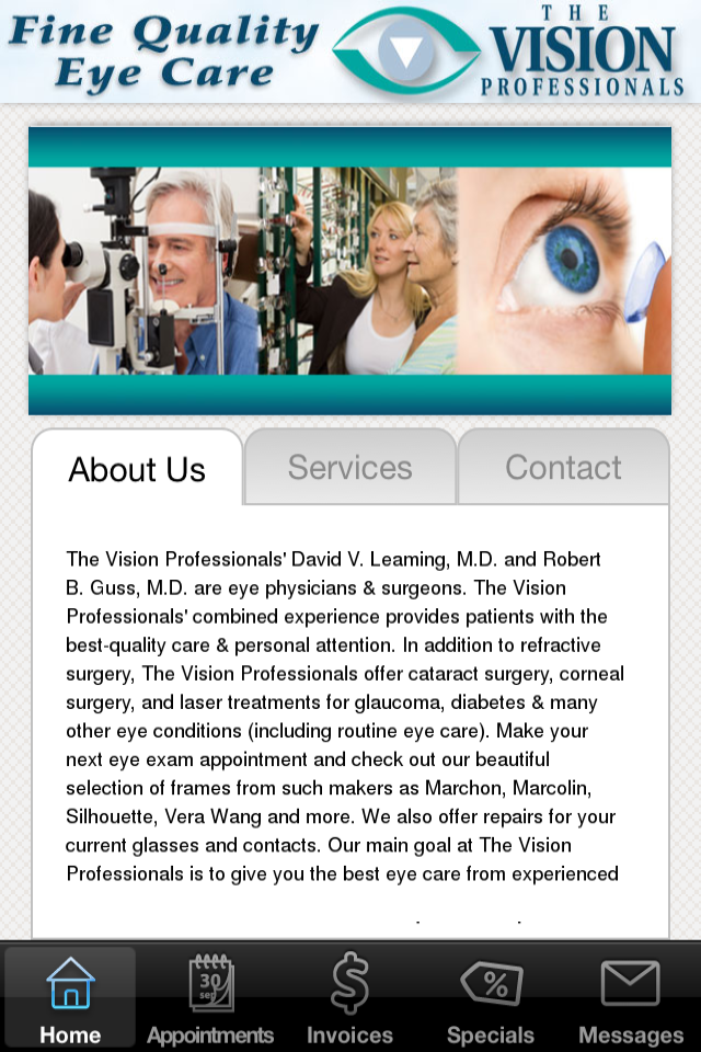 The Vision Professionals's apple app home screen The Vision Professionals's apple app home screen
